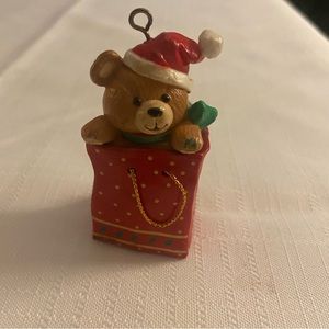 Teddy Bear n Gift Bag Merry Christmas Ornament Miniature Figurine Santa Hat